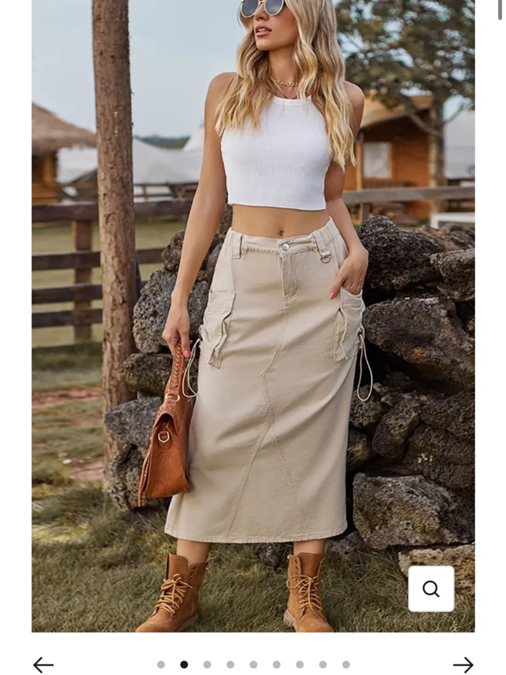 High Waist Cargo Midi Skirt Beige Tan S New Aria Romance Spring 2026 NEW Denim